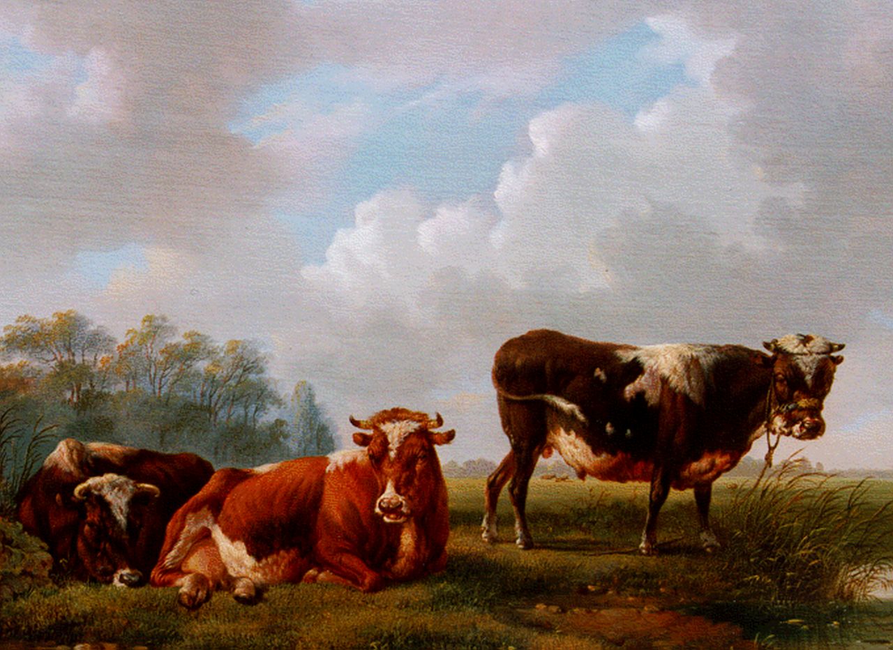 Verhoesen A.  | Albertus Verhoesen, Cattle in meadow, Öl auf Holz 25,2 x 32,0 cm, signed l.l. und dated 1857