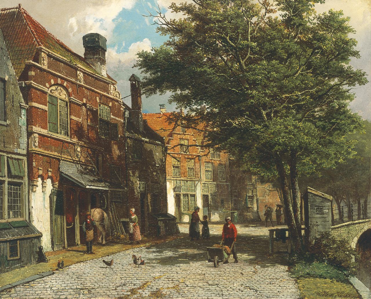 Koekkoek W.  | Willem Koekkoek, A view of a Dutch town in summer, Öl auf Leinwand 46,3 x 56,9 cm, signed l.r.