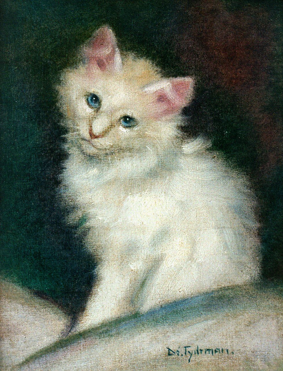 Tijdeman E.M.  | Ernestine Marie 'Dé' Tijdeman, White kitten, Öl auf Leinwand auf Holz 26,3 x 19,8 cm, signed l.r.