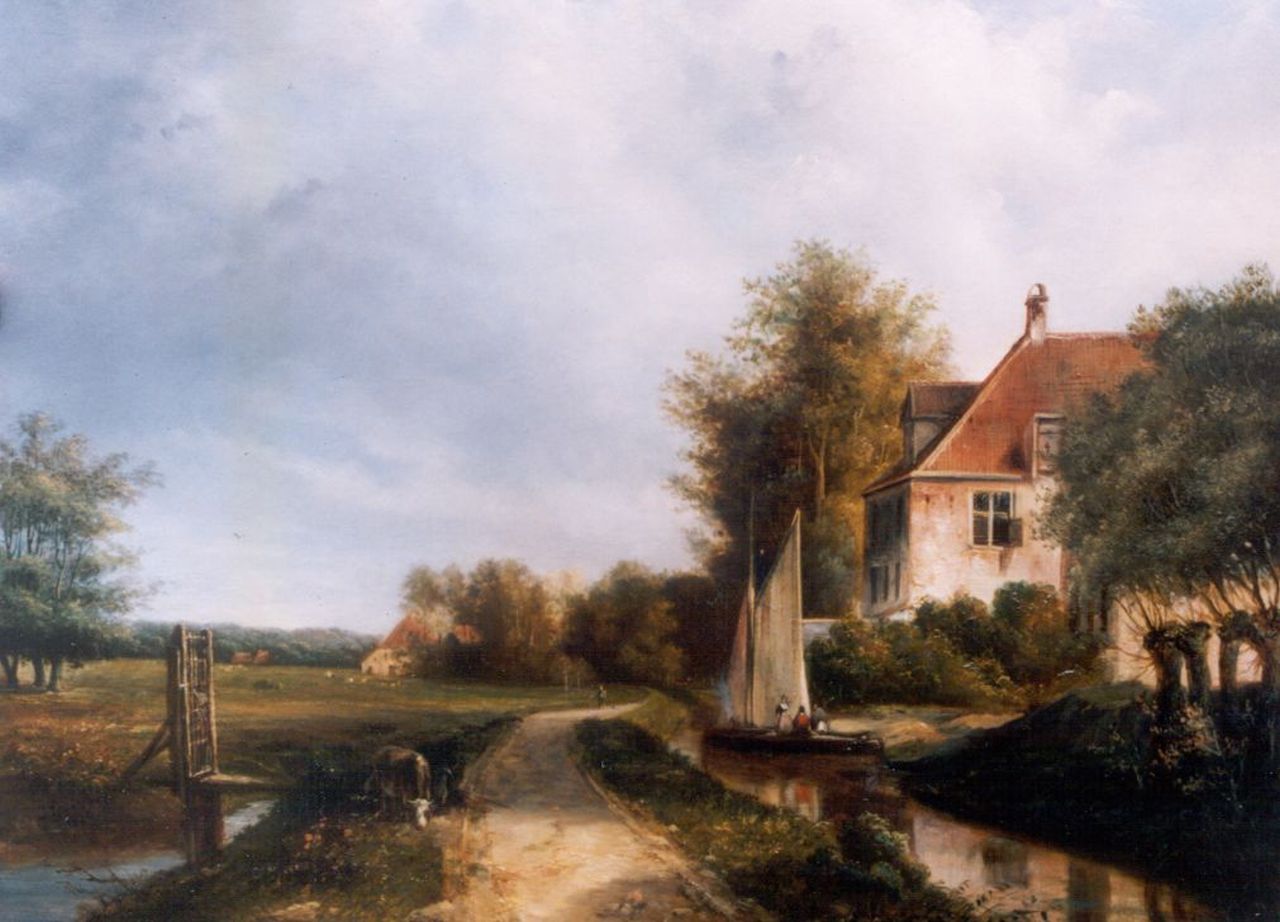 Duvernoy C.  | Charles Duvernoy, A river landscape with a country estate, Öl auf Holz 35,0 x 44,2 cm, signed l.l. und dated 1866