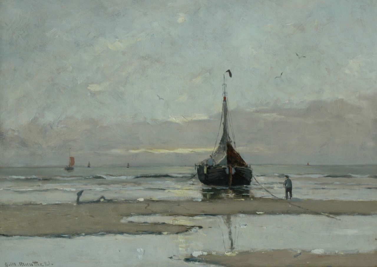 Munthe G.A.L.  | Gerhard Arij Ludwig 'Morgenstjerne' Munthe, 'Bomschuit' on the beach, Öl auf Leinwand 51,2 x 71,0 cm, signed l.l. und dated '21
