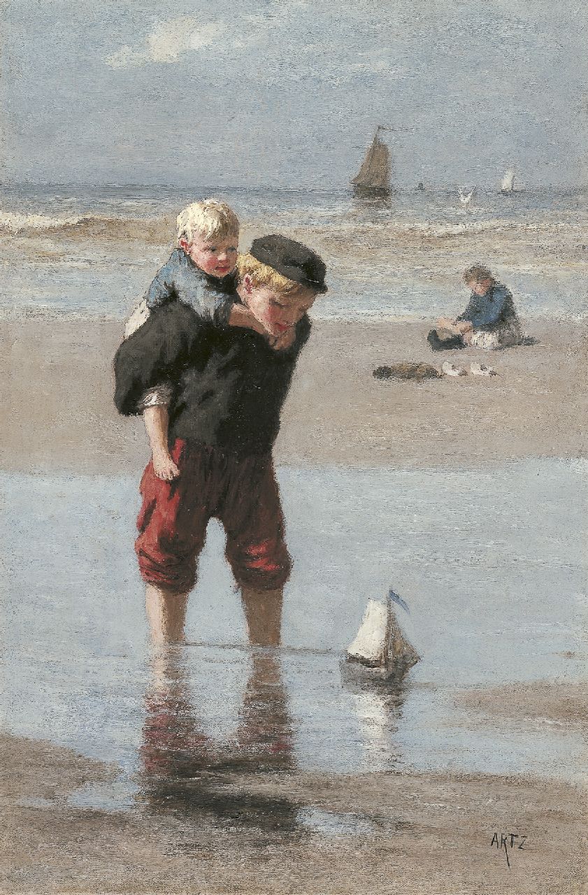 Artz D.A.C.  | David Adolphe Constant Artz, Kinder am Strand, Öl auf Leinwand 45,5 x 30,0 cm, signed l.r.