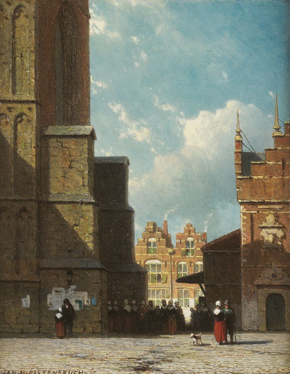 Weissenbruch J.  | Johannes 'Jan' Weissenbruch, Der Grote Markt in Haarlem mit der St. Bavokirche und der Fleischhalle, Öl auf Holz 19,0 x 14,9 cm, Unterzeichnet u.l.