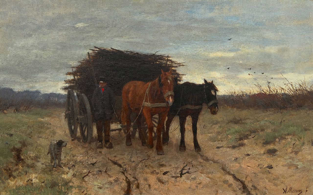 Mauve A.  | Anthonij 'Anton' Mauve, Brennholzsammler, Öl auf Leinwand 33,8 x 54,1 cm, Unterzeichnet r.u. und zu datieren um 1875-1880