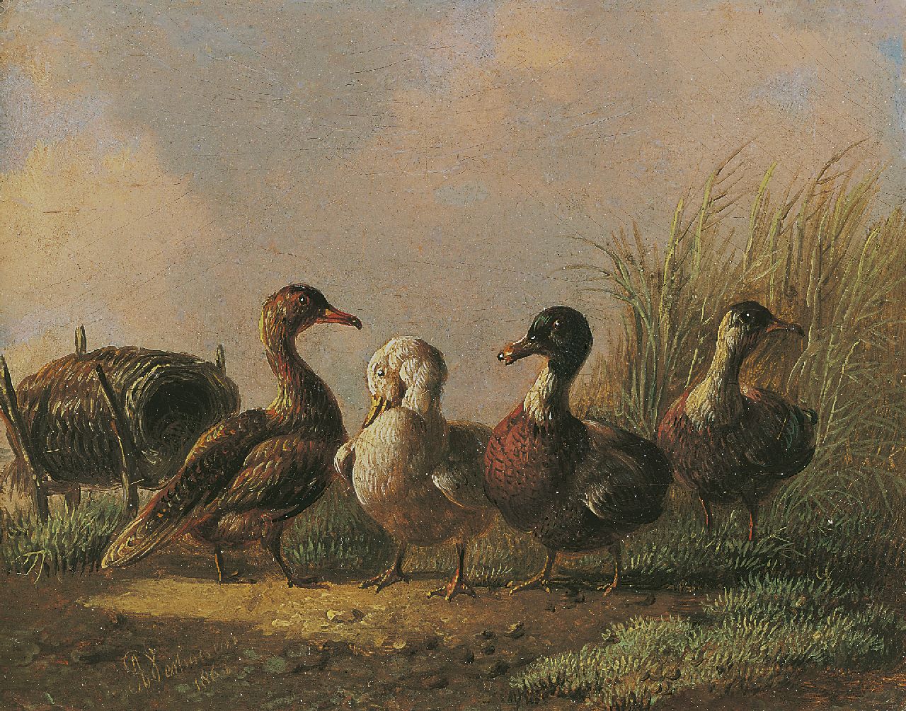 Verhoesen A.  | Albertus Verhoesen, Four ducks, Öl auf Holz 9,7 x 12,4 cm, signed l.l. und dated 1861