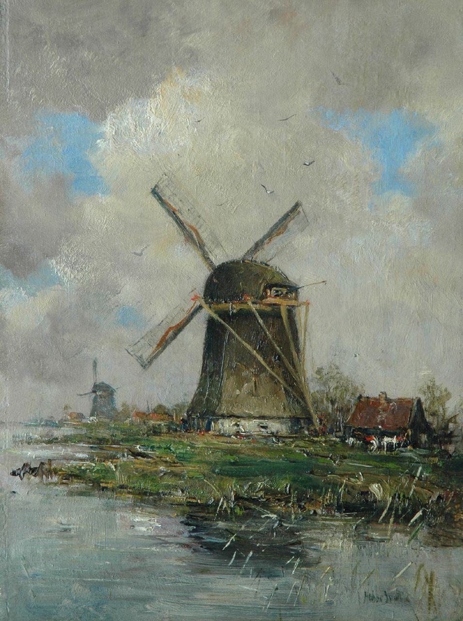 Smith H.  | Hobbe Smith, Windmills along a river, Öl auf Holz 40,1 x 29,7 cm, signed l.r.