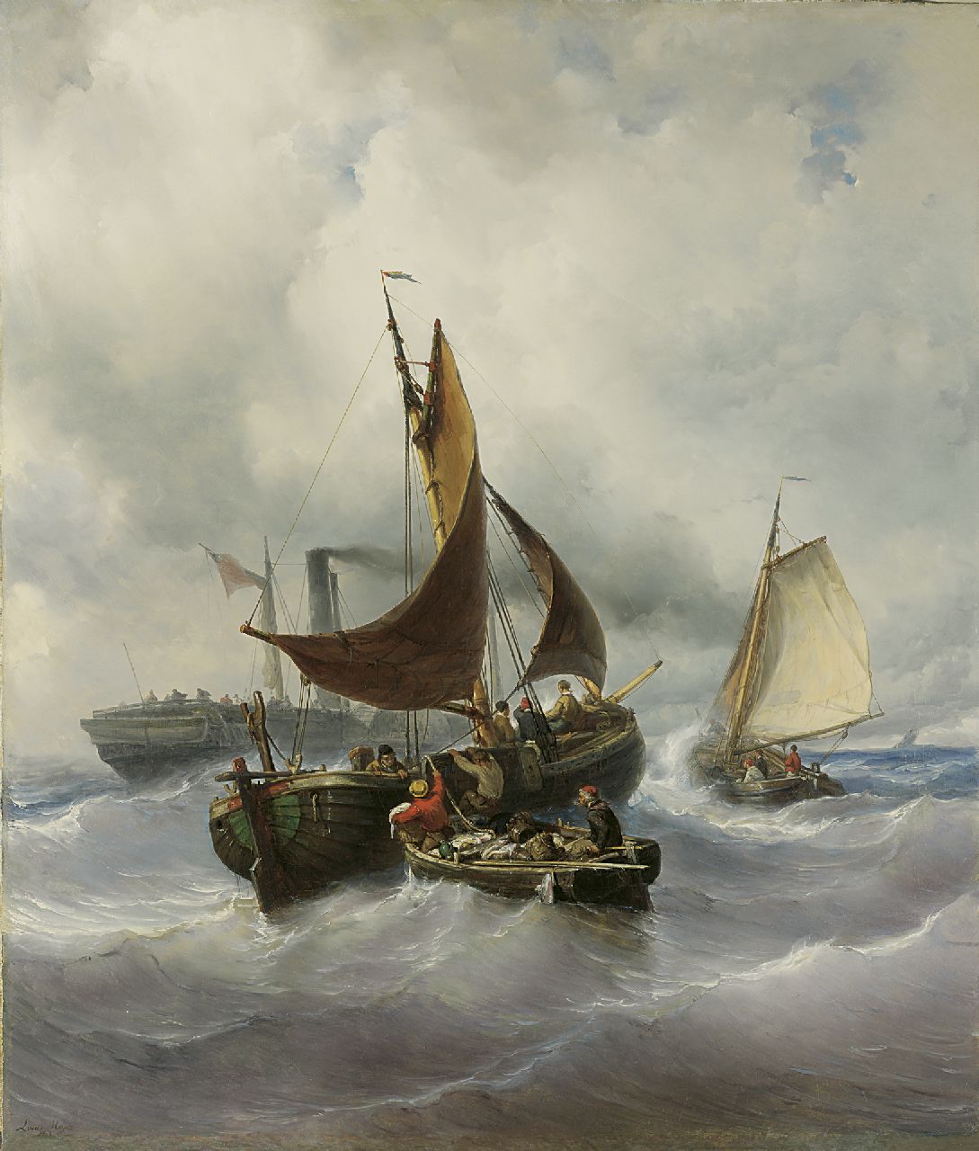 Meijer J.H.L.  | Johan Hendrik 'Louis' Meijer, Transfering the catch, Öl auf Leinwand 147,3 x 125,5 cm, signed l.l. und dated 1848