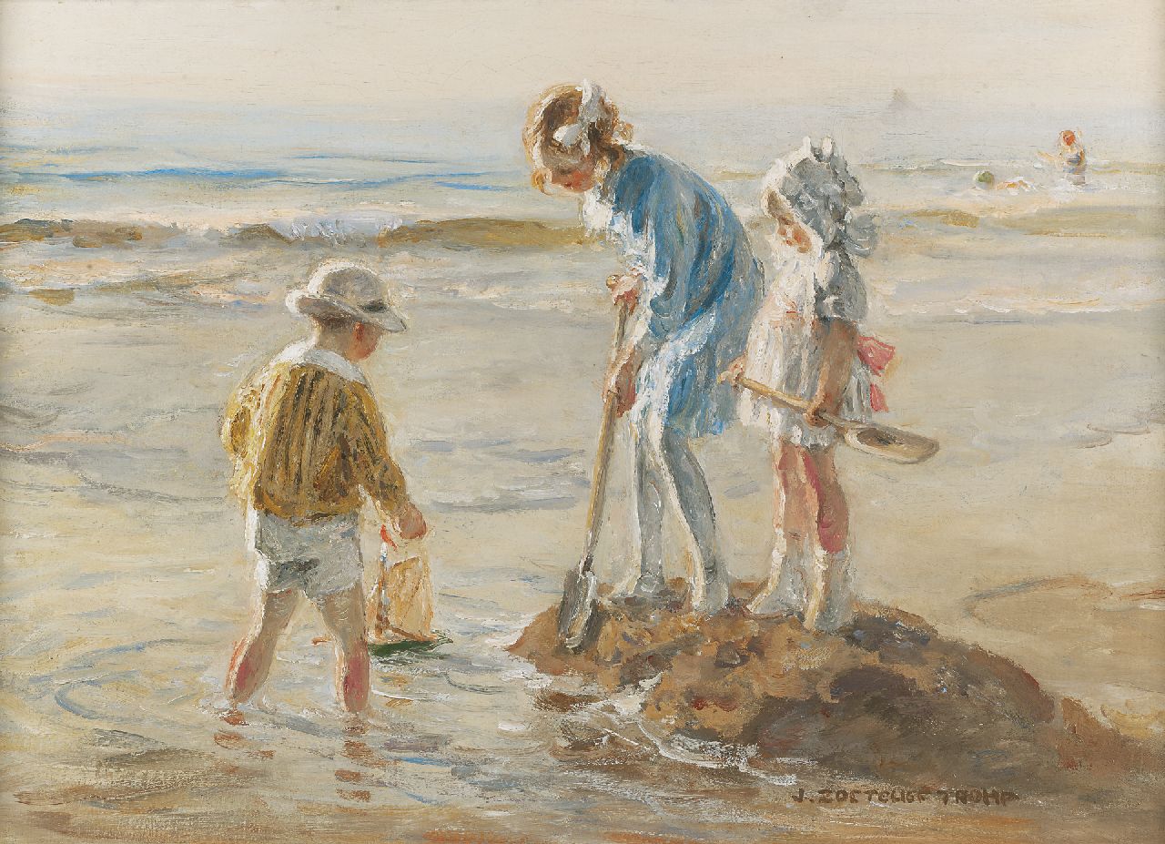 Zoetelief Tromp J.  | Johannes 'Jan' Zoetelief Tromp, Children playing on Katwijk beach, Öl auf Leinwand 40,5 x 56,5 cm, signed l.r. und sold