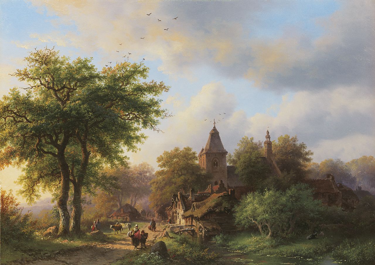 Kruseman F.M.  | Frederik Marinus Kruseman, A woody country road along a village, Öl auf Holz 29,5 x 41,0 cm, painted in 1857