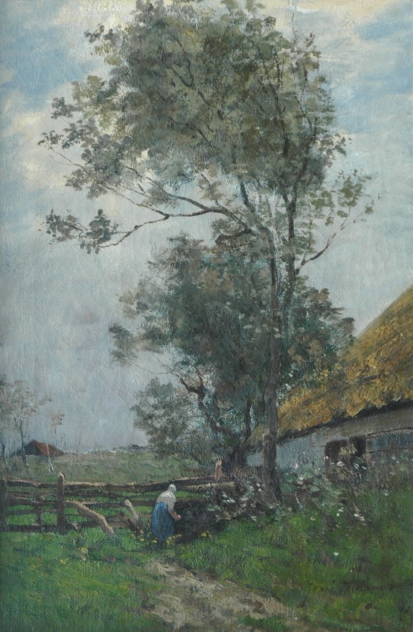 Neuhuys J.H.  | Joseph Hendrikus 'Jozef' Neuhuys, Farmer's wife at work, Öl auf Leinwand 48,6 x 32,1 cm, signed l.r.