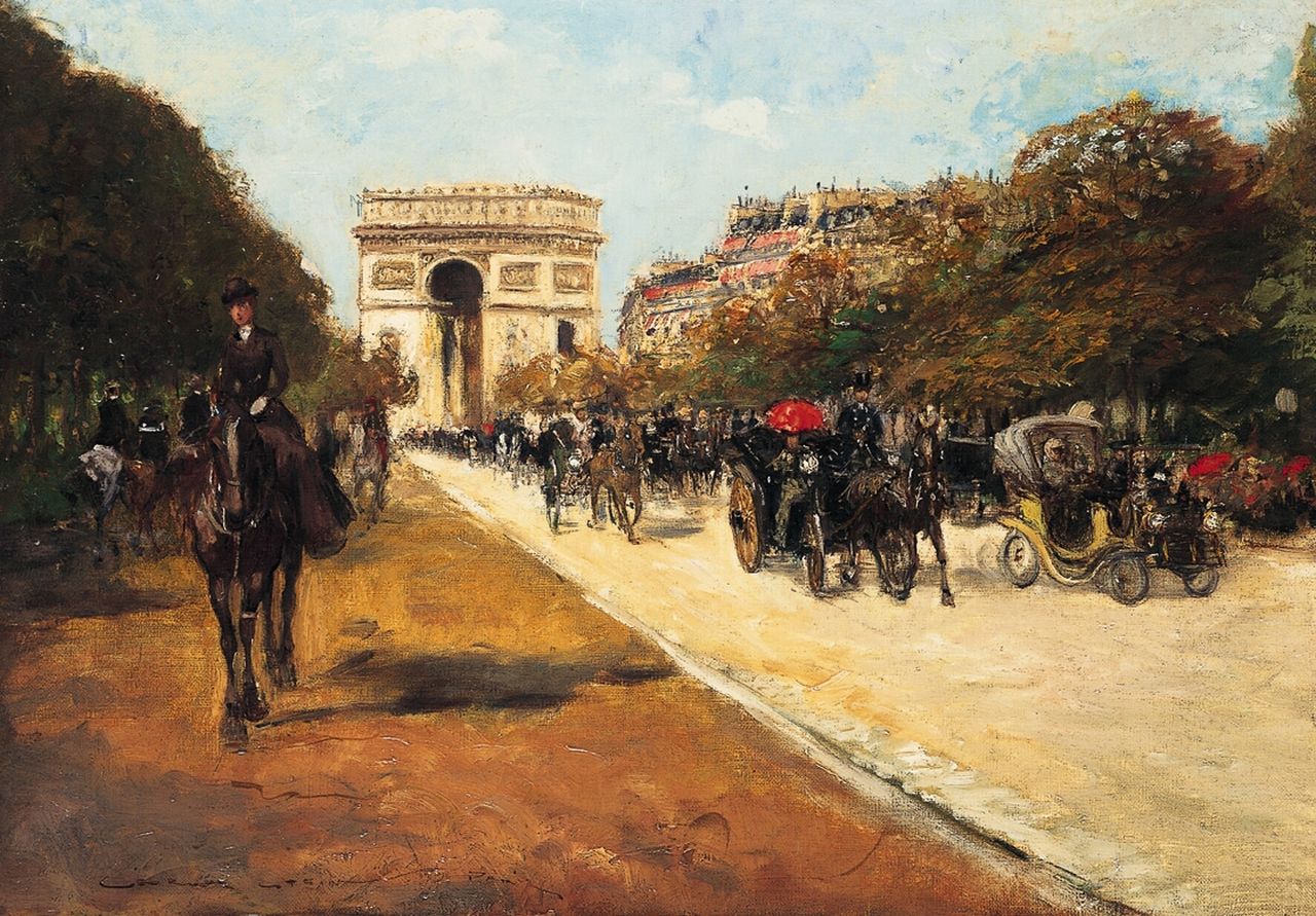 Stein G.  | Georges Stein, The Avenue Foch with the Arc de Triomphe in Paris, Öl auf Leinwand 38,0 x 55,0 cm, signed l.l.