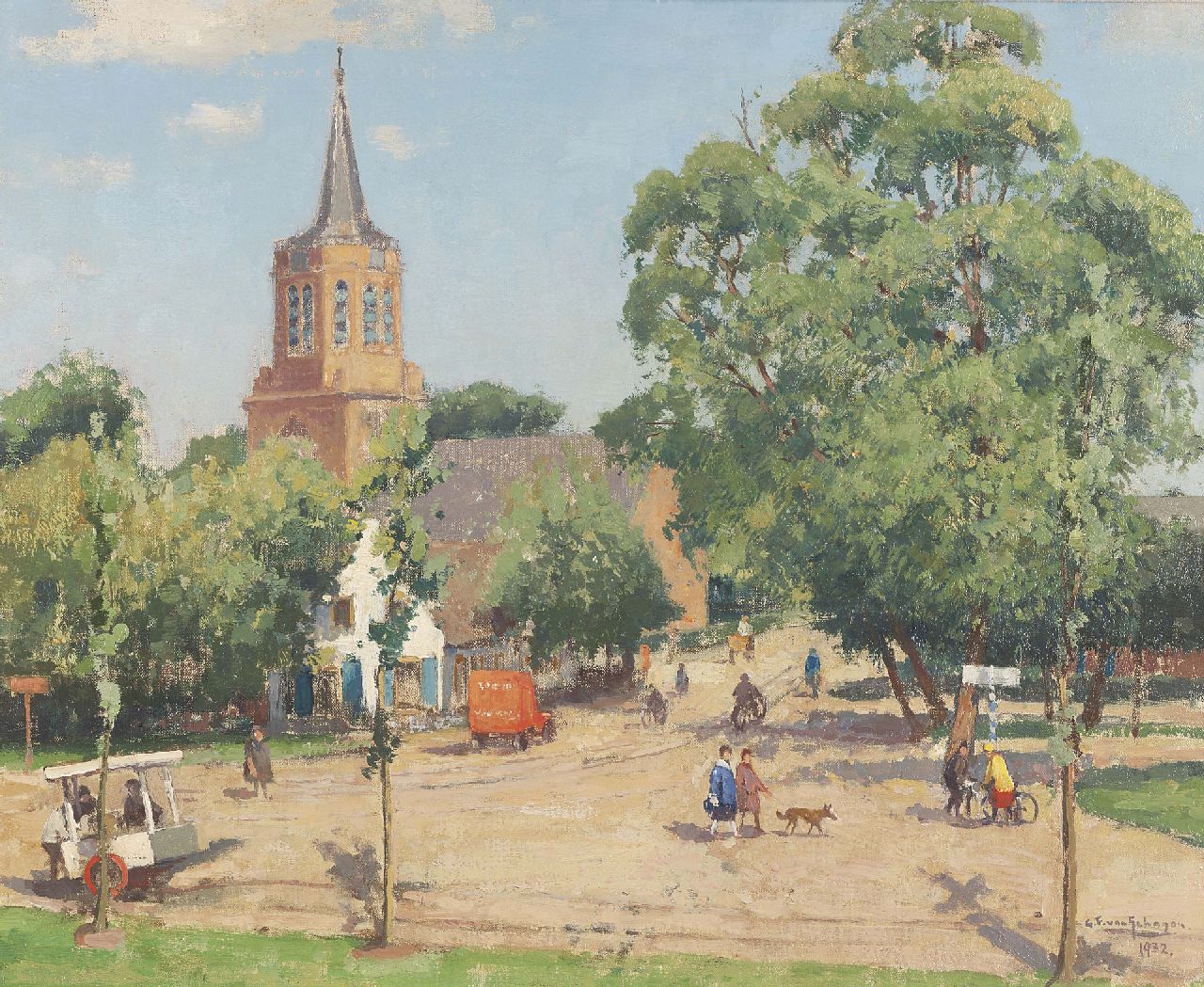 Schagen G.F. van | Gerbrand Frederik van Schagen, View of the Brink, Laren, Öl auf Leinwand 43,4 x 53,5 cm, signed l.r. und dated 1932