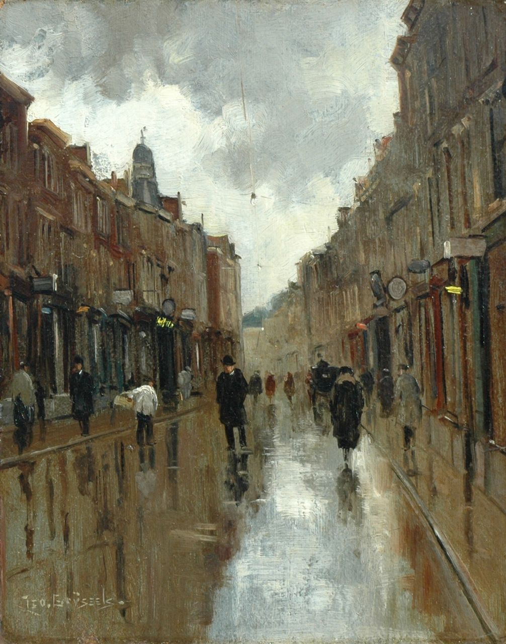 Grijseels L.  | Leo Grijseels, 'De Tweede Wagenstraat' ,The Hague, Öl auf Holzfaser 29,7 x 23,5 cm, signed l.l.