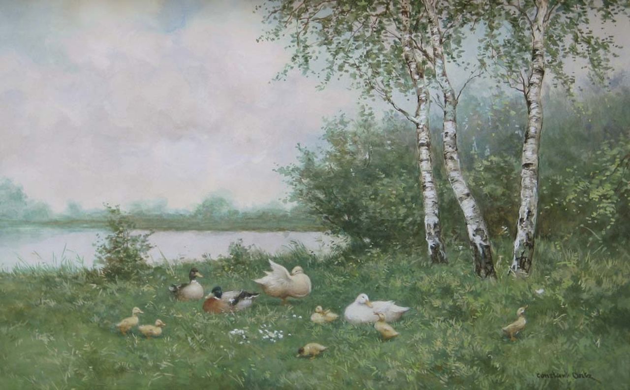 Artz C.D.L.  | 'Constant' David Ludovic Artz, Ducks and ducklings on a riverbank, Aquarell auf Papier 35,0 x 53,5 cm, signed l.r.