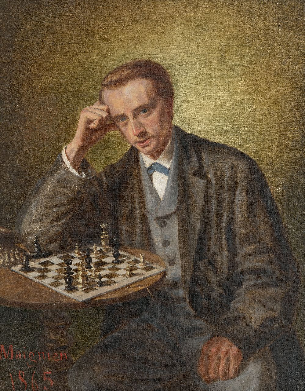 Maignien | Der Schachspieler, Öl auf Leinwand auf Holz, 30,5 x 24,2 cm, Unterzeichnet l.u. und datiert 1865