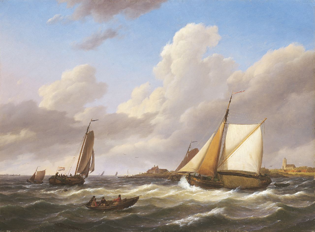Koekkoek J.H.  | Johannes Hermanus Koekkoek, Sailing vessels off the coast of Zeeland, Öl auf Holz 43,6 x 59,4 cm, signed l.l.