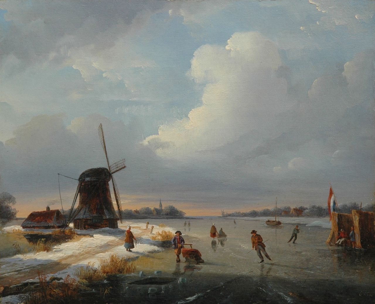 Vos C.A.  | Christoffel Albertus Vos, A winter landscape with skaters, Öl auf Holz 27,3 x 33,6 cm, signed l.r. und datedd 18[..]