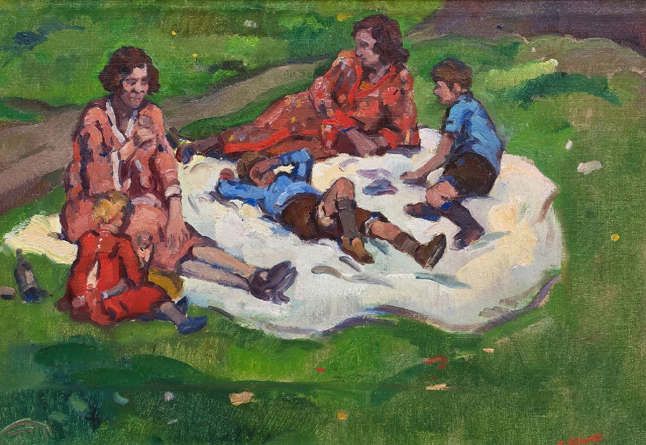 Noltee B.C.  | Bernardus Cornelis 'Cor' Noltee, Sommerliches Picknick, Öl auf Leinwand 34,5 x 49,0 cm, Unterzeichnet r.u.