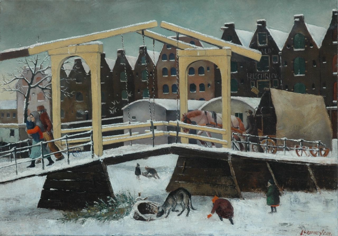 Groenestein J.M.  | Johannes Maria 'Jan' Groenestein, Prinseneiland in Winter, Amsterdam, Öl auf Leinwand 50,3 x 70,8 cm, signed l.r.