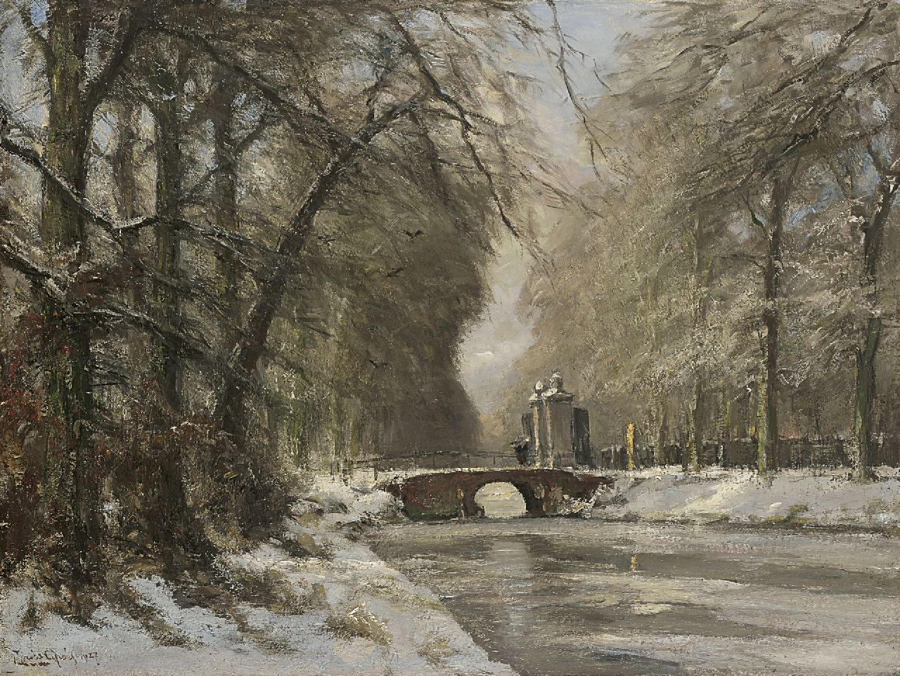 Apol L.F.H.  | Lodewijk Franciscus Hendrik 'Louis' Apol, The entrance of Huis ten Bosch in winter, Öl auf Leinwand 60,4 x 80,5 cm, signed l.l. und dated 1927