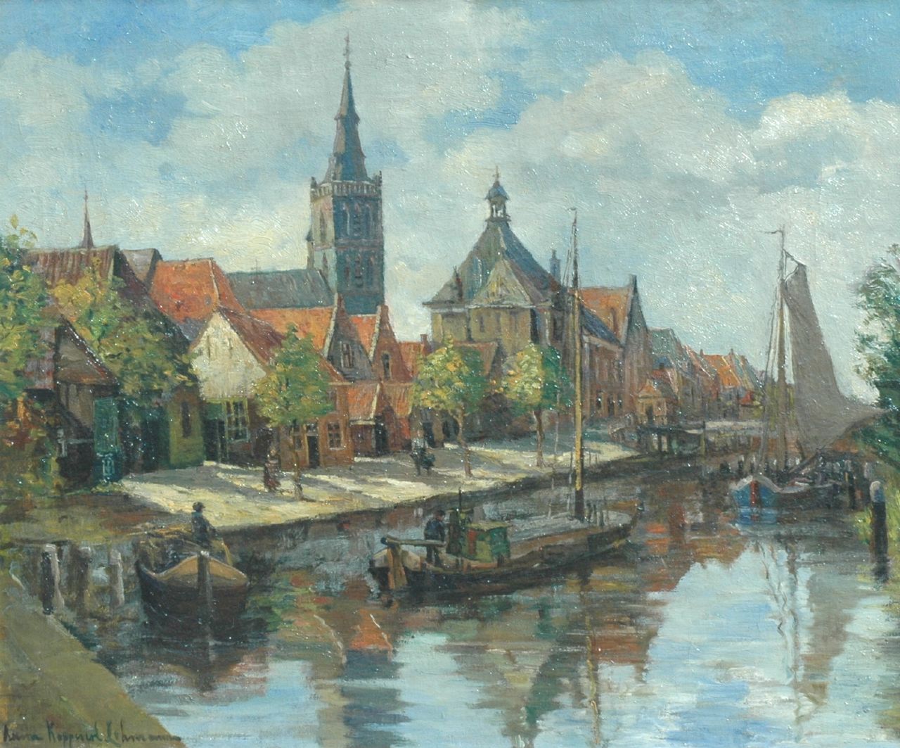 Lehmann A.E.F.  | 'Anna' Elisabeth Frederika Lehmann, The harbour of Oudewater, Öl auf Leinwand 50,2 x 60,4 cm, signed l.l. und painted circa 1927