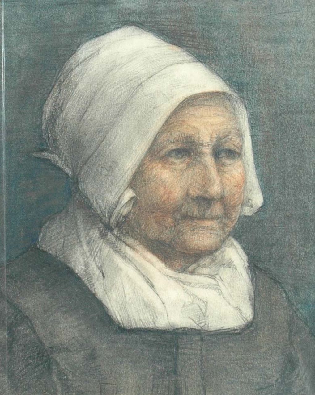 Fritzlin M.C.L.  | Maria Charlotta 'Louise' Fritzlin, Portrait of an old woman, Schwarze und Farbkreide auf Papier 17,0 x 13,2 cm