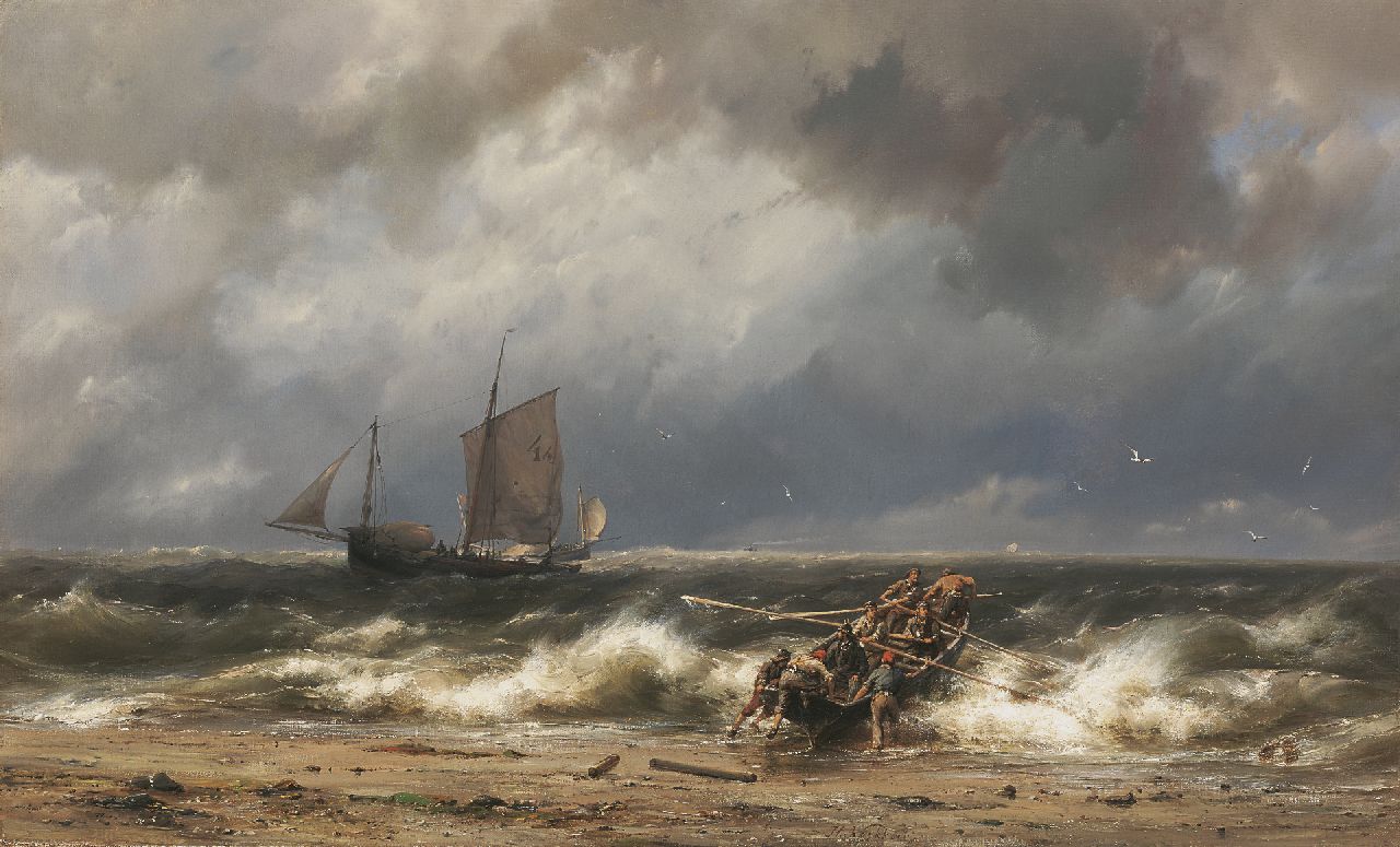 Koekkoek H.  | Hermanus Koekkoek, Sailing vessels off the coast in choppy seas, Öl auf Leinwand 46,1 x 76,6 cm, signed l.c.