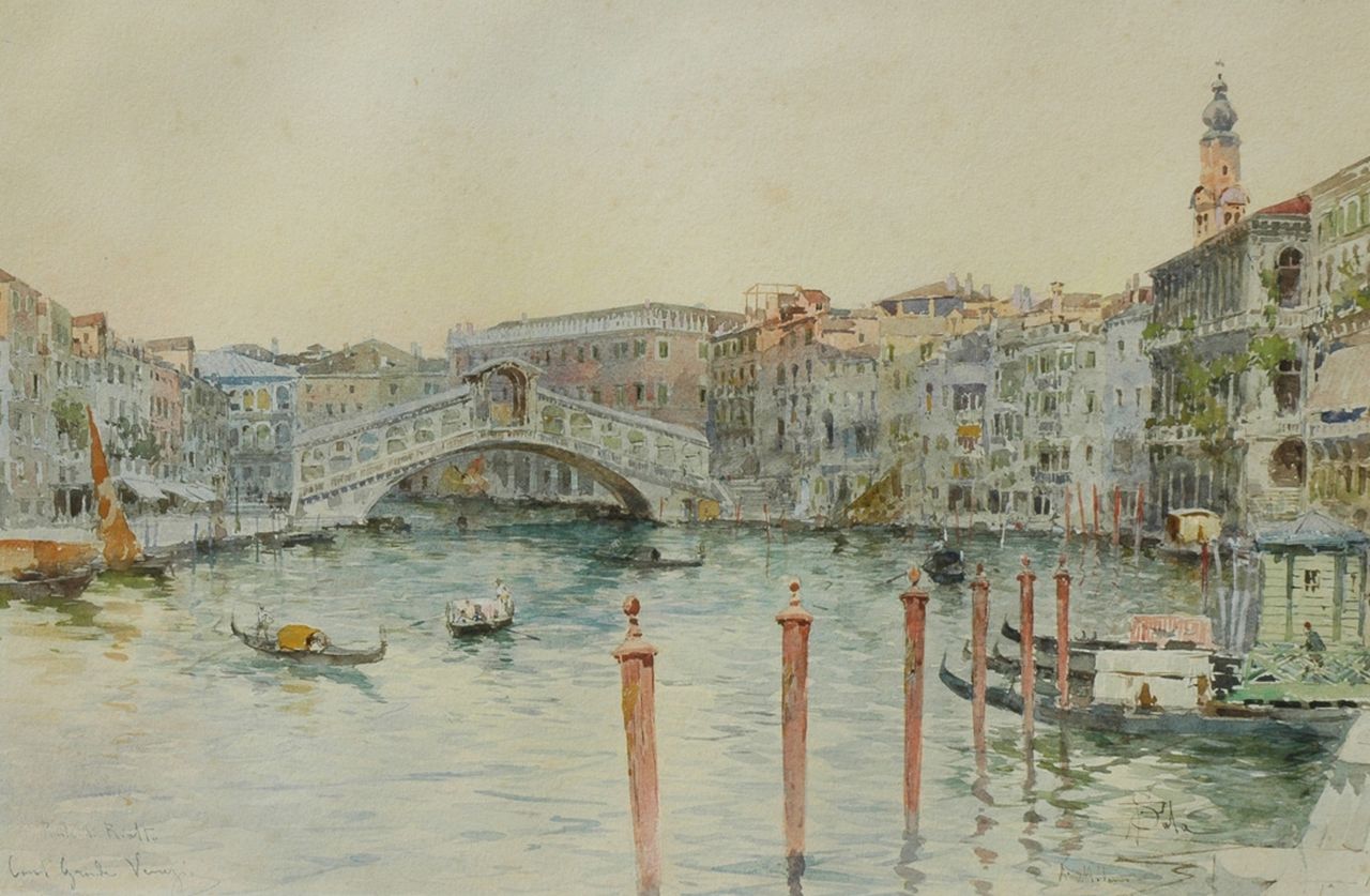 Sala P.  | Paolo Sala, The Rialtobridge in Venice, Aquarell auf Papier 35,1 x 52,5 cm, signed l.r.