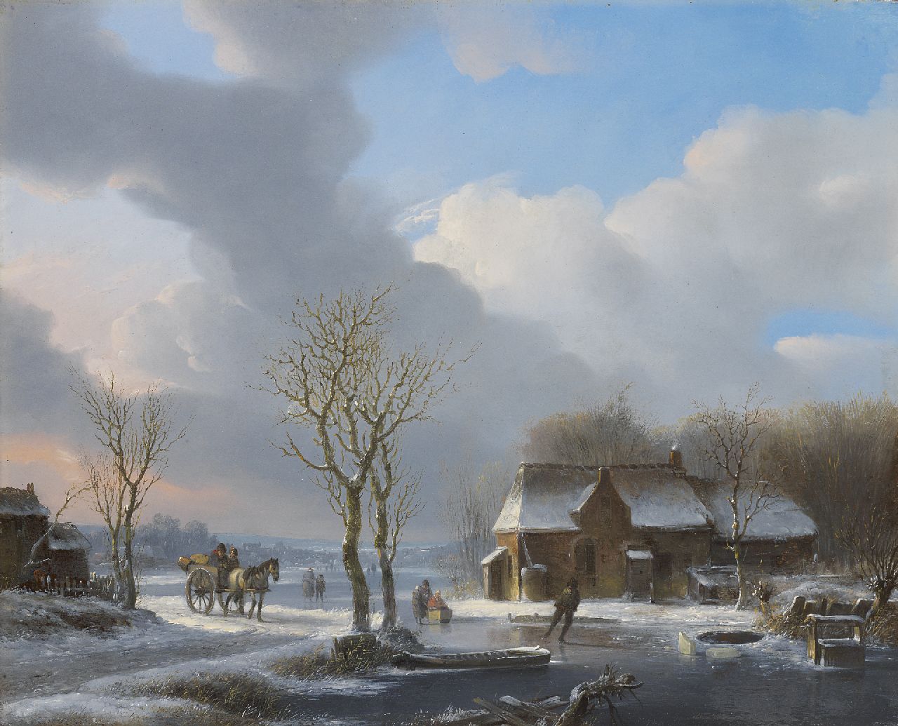 Stok J. van der | Jacobus van der Stok, Ein kalter Wintertag, Öl auf Holz 35,1 x 43,3 cm