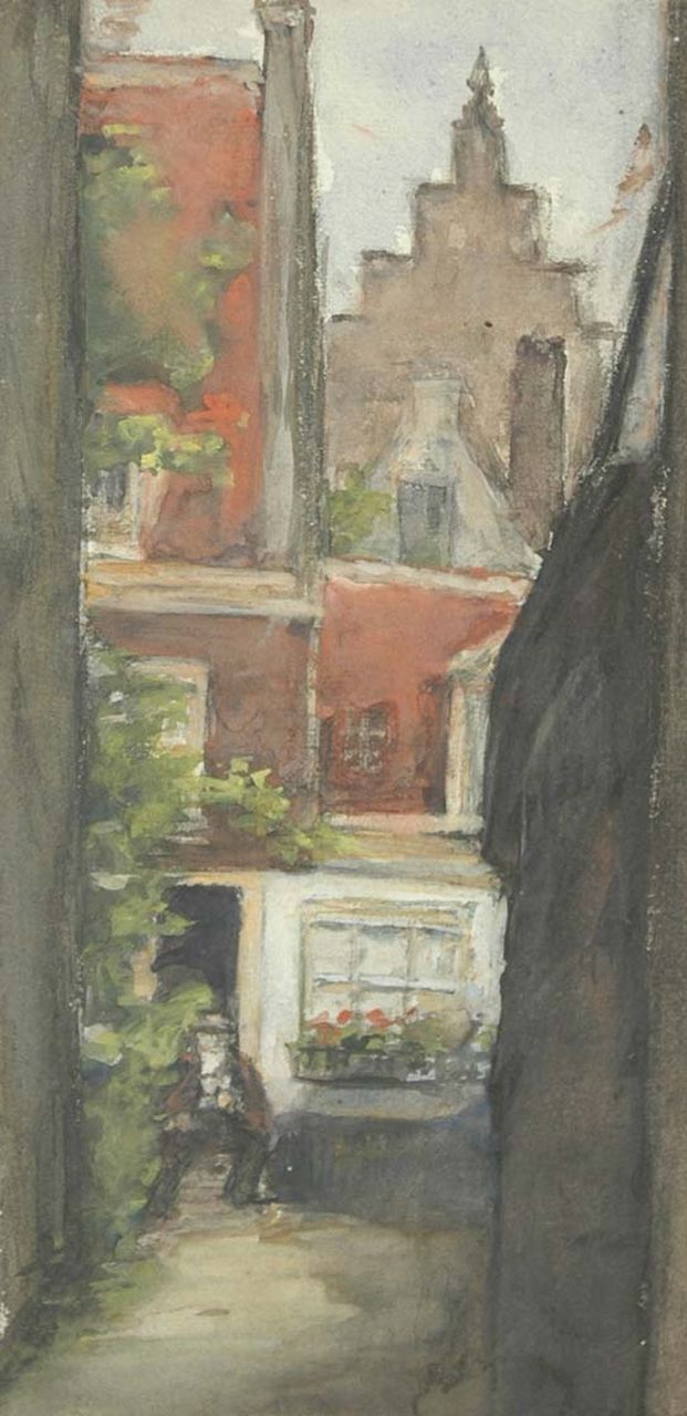 Fritzlin M.C.L.  | Maria Charlotta 'Louise' Fritzlin, A court-yard, Aquarell auf Papier 29,6 x 14,9 cm