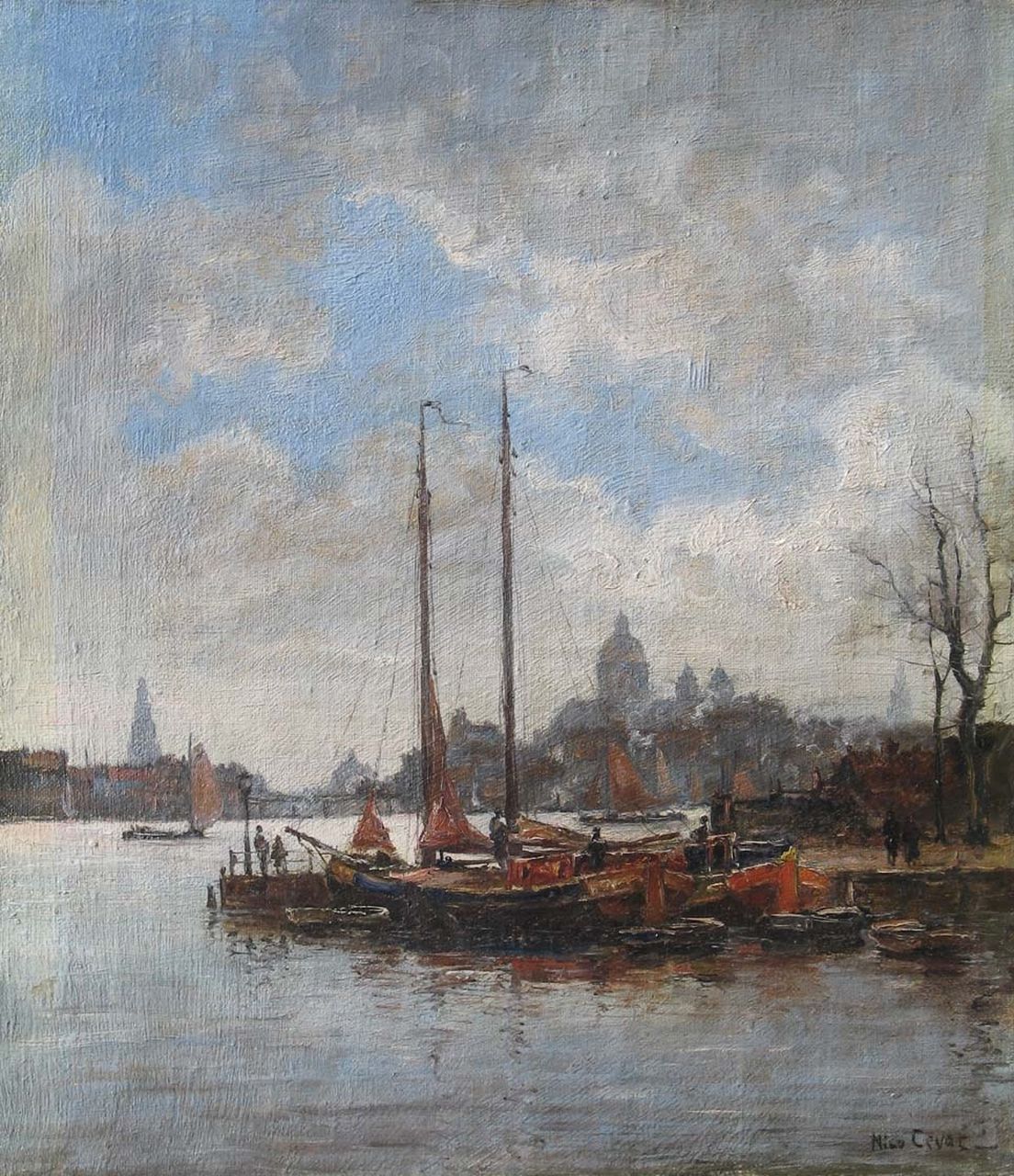 Cevat N.F.H.  | Nicolas Friedrich Heinrich 'Nico' Cevat, A view of Amsterdam, Öl auf Leinwand 41,1 x 35,9 cm, signed l.r.