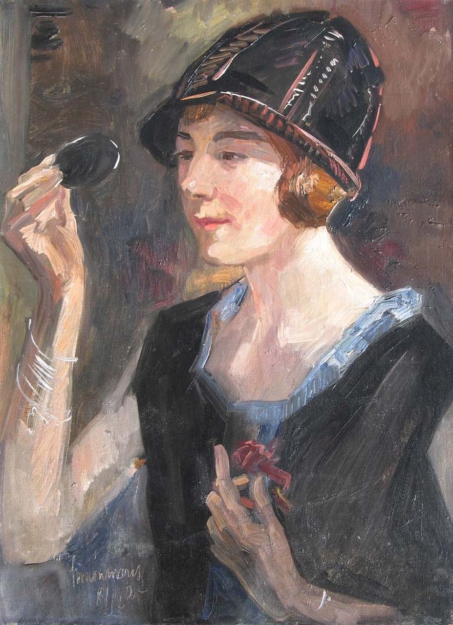 Maris S.W.  | Simon Willem Maris, A woman holding a mirror, Öl auf Leinwand 68,1 x 50,2 cm, signed l.l. und executed on 8/12/25