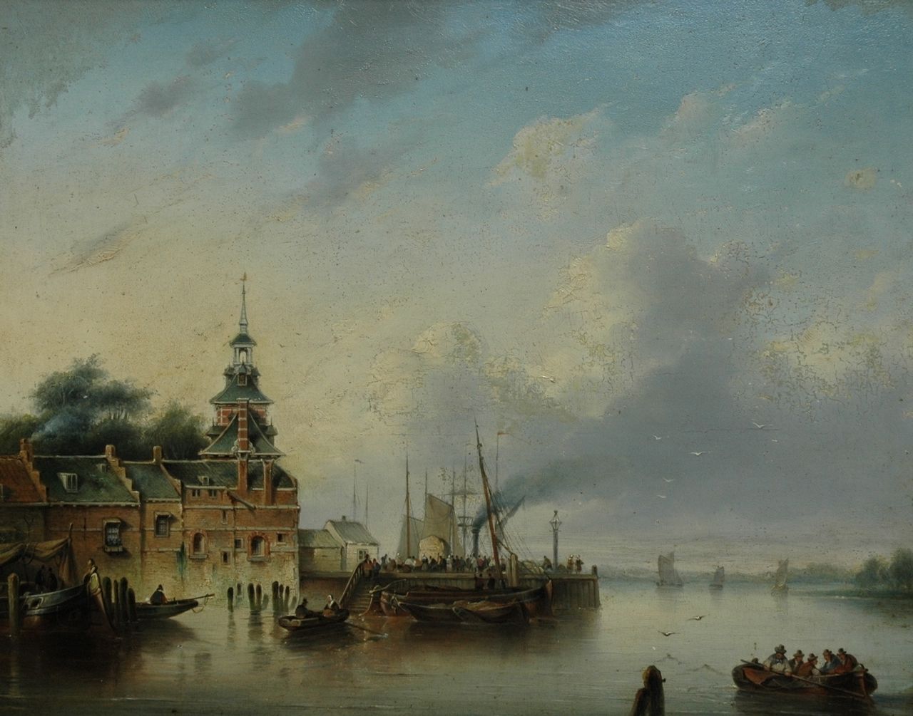 Hendriks W.  | Hendriks, Bedrijvigheid op en rond haven  (veilen), Öl auf Holz 38,3 x 47,2 cm