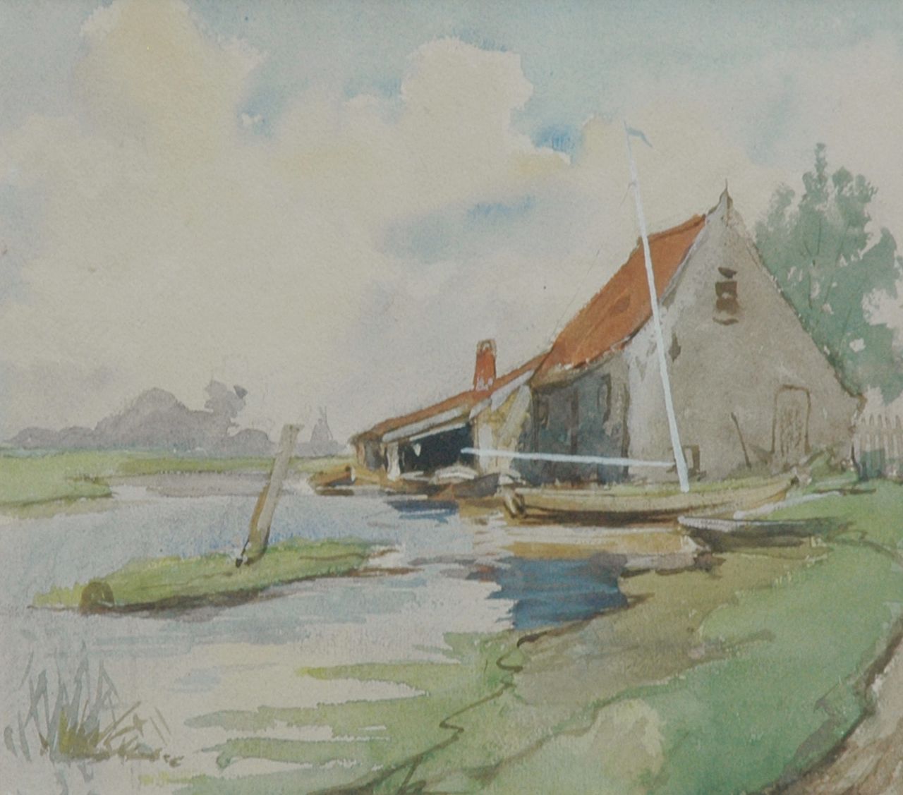 Fritzlin M.C.L.  | Maria Charlotta 'Louise' Fritzlin, A farm near the water, 's-Graveland, Aquarell auf Papier 25,2 x 27,5 cm