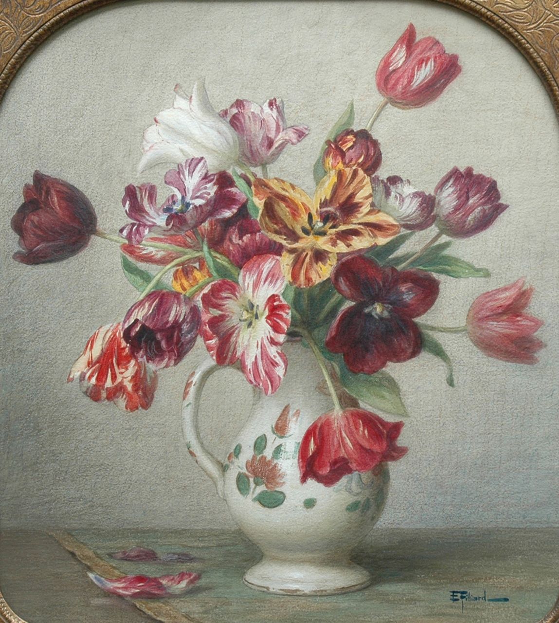 Filliard E.  | Ernest Filliard, Tulips in a vase, Aquarell auf Papier 57,6 x 51,9 cm, signed l.r.