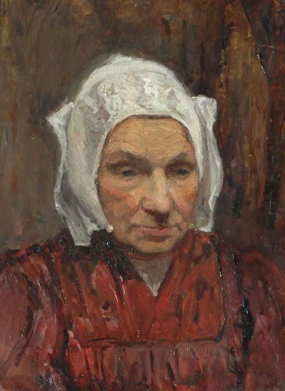 Fritzlin M.C.L.  | Maria Charlotta 'Louise' Fritzlin, Bäuerin aus Laren, Öl auf Holzfaser auf Holz 46,8 x 34,8 cm, zu datieren 1907
