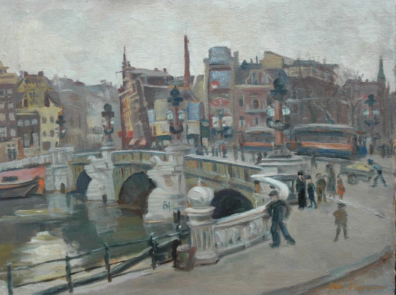 Pieneman J.H.  | 'Johanna' Hendrika Pieneman, The Blauwbrug in Amsterdam, Öl auf Holzfaser 36,4 x 48,4 cm, signed l.r. und painted ca. 1930