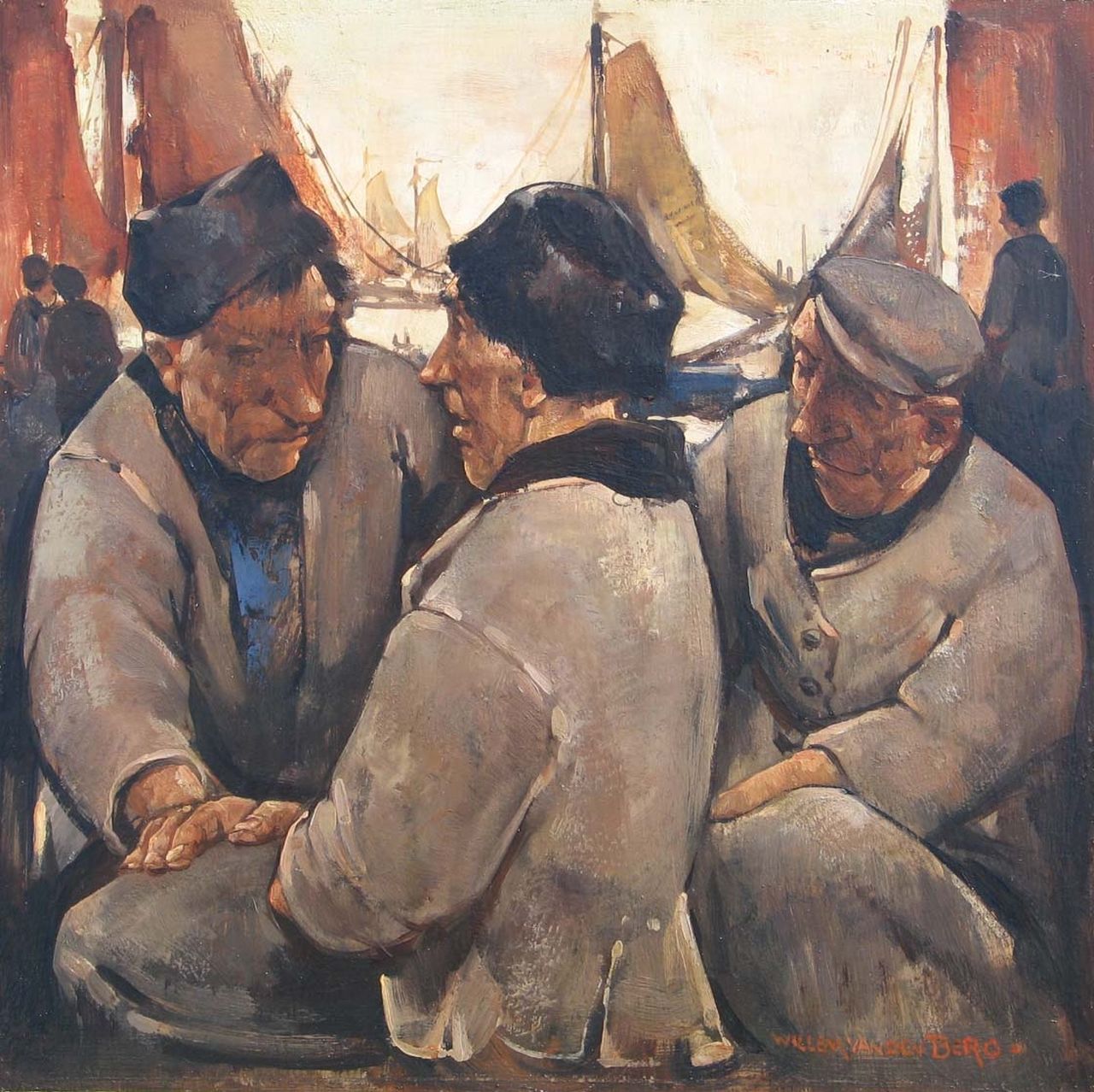 Berg W.H. van den | 'Willem' Hendrik van den Berg, Fishermen from Volendam, Öl auf Holz 25,5 x 25,5 cm, signed l.r.