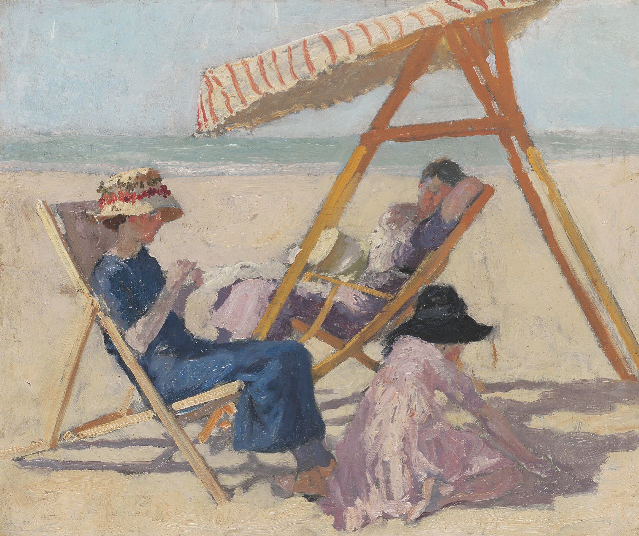Smeers F.  | Frans Smeers, On the beach; verso: the daughters of the painter, Öl auf Holz 44,0 x 54,5 cm, signed on the reverse