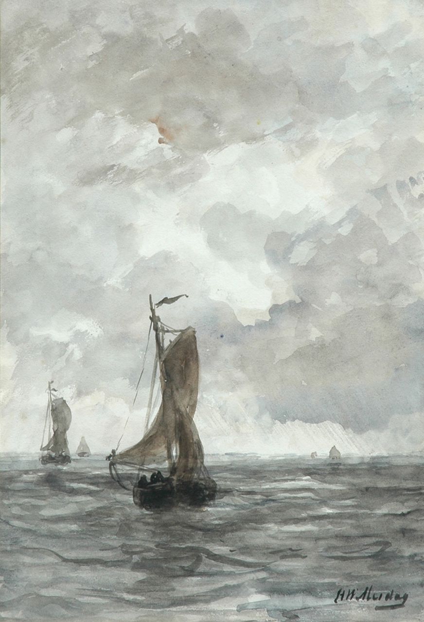 Mesdag H.W.  | Hendrik Willem Mesdag, Bringing in the catch, Aquarell auf Papier 41,0 x 27,1 cm, signed l.r.