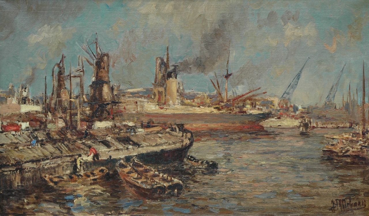 Molenaar J.P.  | Johannes Petrus 'Joop' Molenaar, The Rotterdam harbour, Öl auf Leinwand 58,0 x 98,0 cm, signed l.r.
