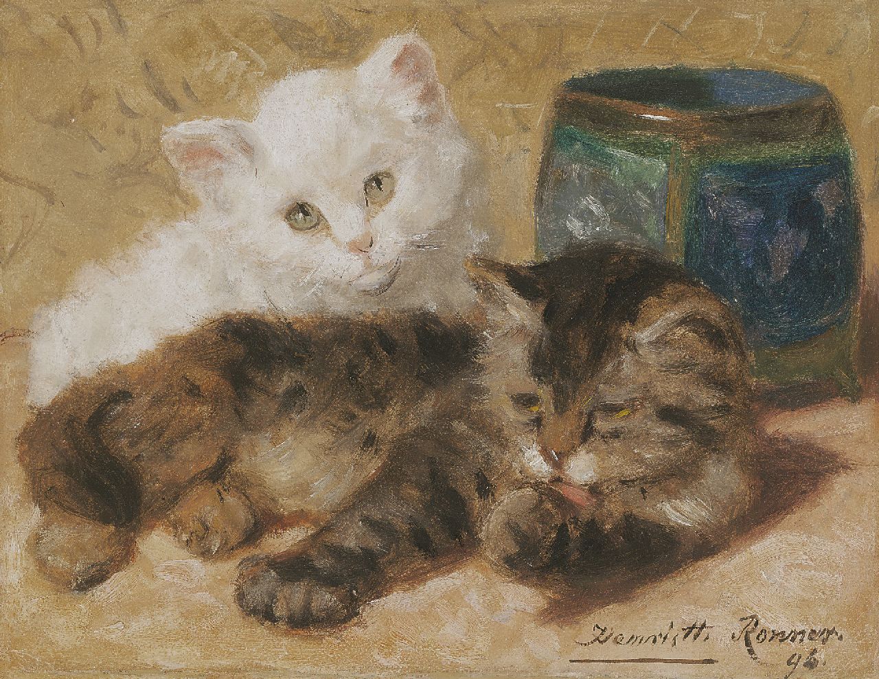 Ronner-Knip H.  | Henriette Ronner-Knip, Two kittens, Öl auf Papier auf Holz 18,0 x 23,0 cm, signed l.r. und dated '96