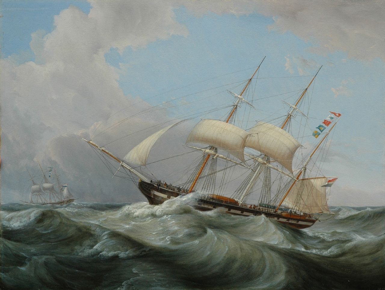 Morel C.J.  | Casparus Johannes Morel, Sailing barge in choppy seas, Öl auf Holz 37,6 x 49,9 cm, signed l.r. und dated 1856