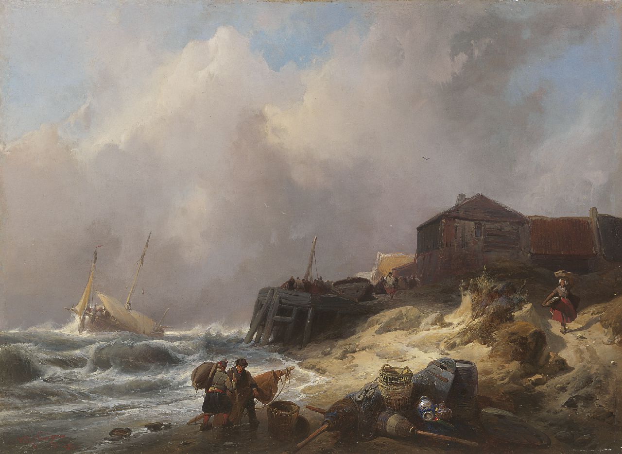 Nuijen W.J.J.  | Wijnandus Johannes Josephus 'Wijnand' Nuijen, Coastal scene in stormy weather, Öl auf Holz 37,7 x 51,7 cm, signed l.r. und dated '37