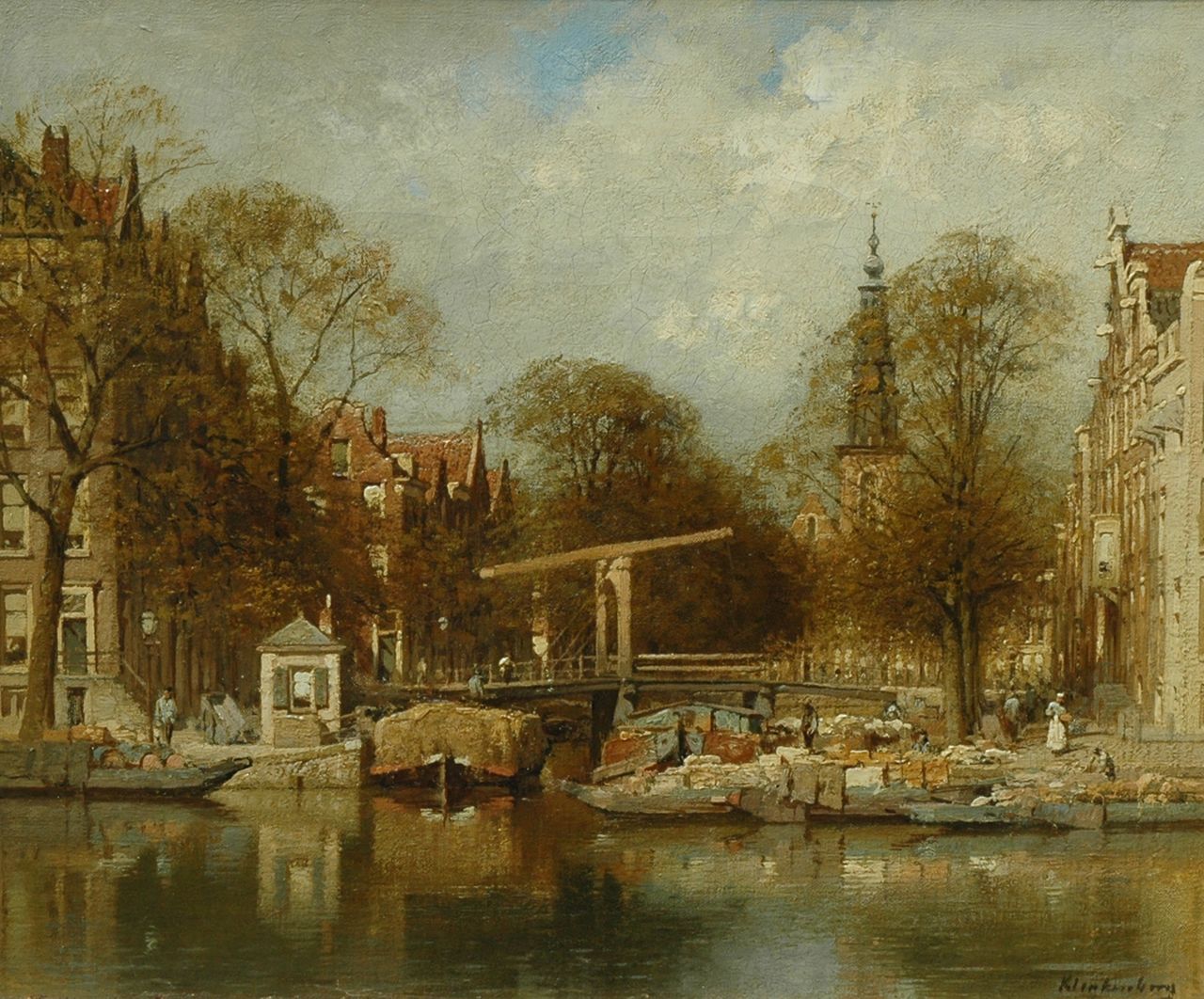 Klinkenberg J.C.K.  | Johannes Christiaan Karel Klinkenberg, View of the Groenburgwal, with the Zuiderkerk beyond, Amsterdam, Öl auf Leinwand 40,0 x 48,0 cm, signed l.r.