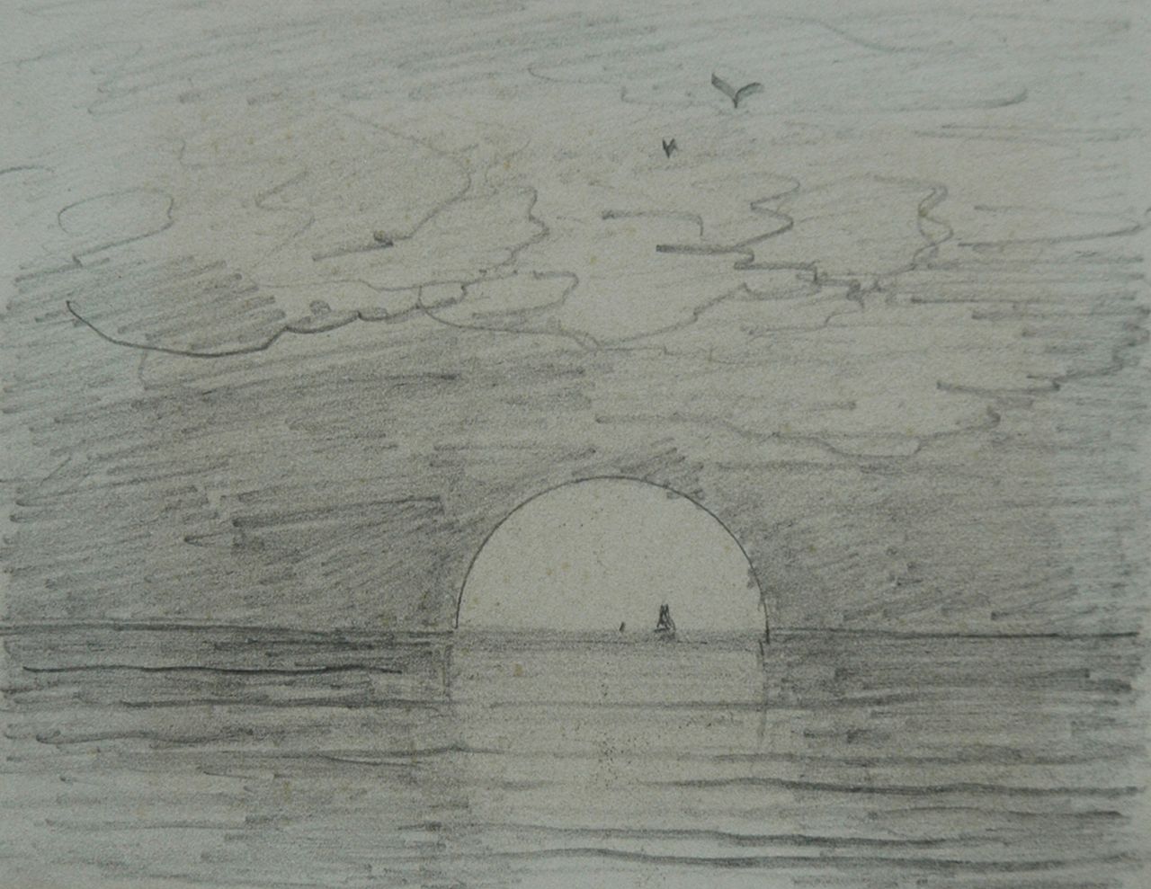 Mesdag H.W.  | Hendrik Willem Mesdag, Sunrise: 'Guten Morgen', Bleistift auf Papier 8,7 x 11,2 cm, painted 's January 1893' on reverse