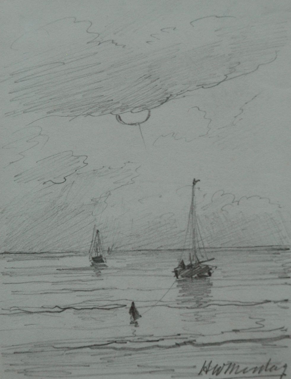 Mesdag H.W.  | Hendrik Willem Mesdag, The returning fishing fleet, Bleistift auf Papier 11,2 x 8,7 cm, signed l.r.