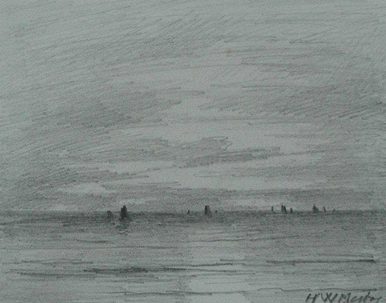 Mesdag H.W.  | Hendrik Willem Mesdag, The sea near Scheveningen, Bleistift auf Papier 8,7 x 11,2 cm, signed l.r. and on the reverse und dated 'Scheveningen 9 July 1892' on the reverse