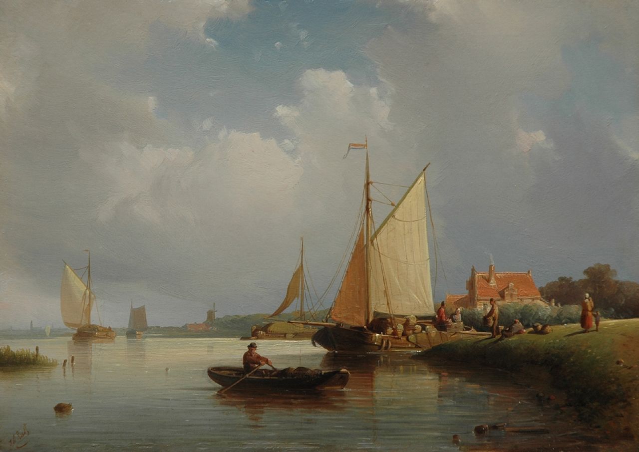 Rust J.A.  | Johan 'Adolph' Rust, Ships passing through calm waters, Öl auf Holz 20,2 x 28,4 cm, signed l.l.