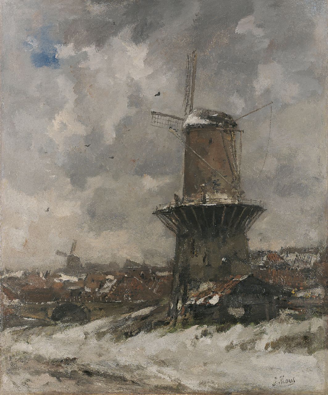 Maris J.H.  | Jacobus Hendricus 'Jacob' Maris, A windmill in a winter landscape, Öl auf Leinwand 111,0 x 93,0 cm, signed l.r. und painted 1890